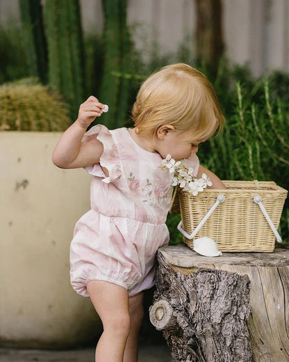 Bebe Lara Embroidered Check Romper - Aster & Ruby